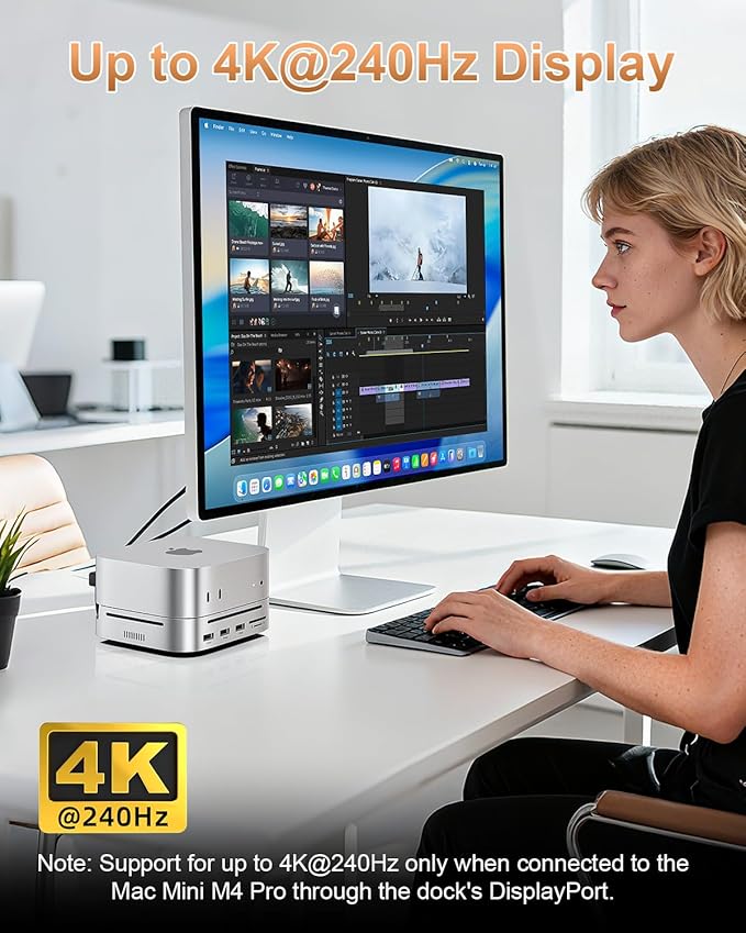 Mac mini M4 Dock &amp Stand DisplayPort 8K@120Hz Hub for Mac mini M4/M4 Pro 2024 with 8TB NVMe SSD Enclosure 10 in 1 with DP 5*USB-A/C 10Gbps Ports SD/TF Audio for Mac mini M4 Mac mini M4 Pro