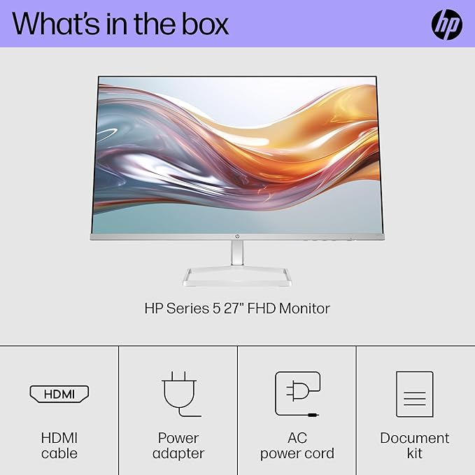 HP Series 5 27 inch FHD Monitor Full HD Display (1920 x 1080) IPS panel 99% sRGB 1500:1 contrast ratio 300 nits Eye Ease 527sw (2024) (Renewed)