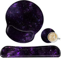 Keyboard Wrist Rest and Mouse Wrist Rest Pad Set Made of Memory Foam with Non Slip Rubber Base Ergonomic Gel Wrist Rest for Computer Keyboard Gaming Office Working with Purple Galaxy Coaster