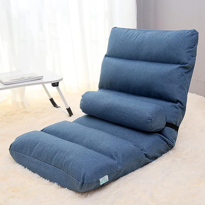 Adjustable Floor Chair with Pillow5-Position Foam Paddeds Gaming Chair Folding Sofa with Back Support for Indoor Meditation(Color:Blue)