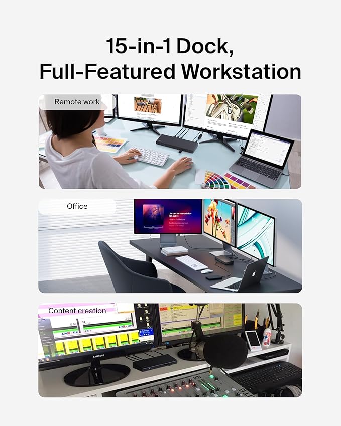 Belkin 15-in-1 Universal Triple Display DisplayLink Docking Station Hub w/ 3 HDMI Ports 2 DisplayPorts for Triple 4K Display w/ 85W PD 3.5mm Mic/Speaker 1 USB-C &amp 5 USB-A Ports Black