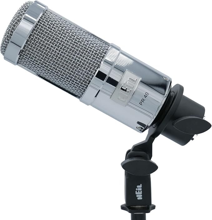 Heil PR 40 Dynamic Microphone for Streaming Podcast Recording and Broadcast XLR Microphone for Live Music Wide Frequency Response Smooth Sound Superior Rear Noise Rejection - Chrome