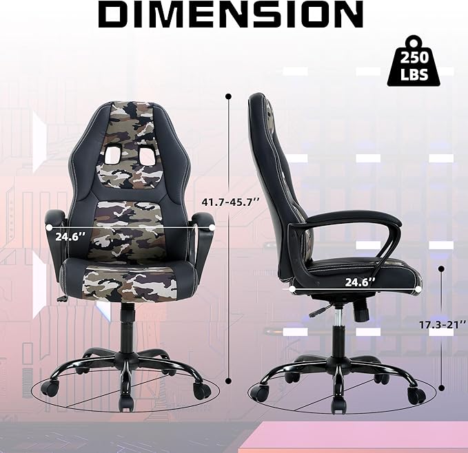 MKDLUFEI Video Game ChairErgonomic Office Chair Desk Chair and Lumbar Support PU Leather Recliner with HeadrestHeight Adjustable Computer Chair for Adults