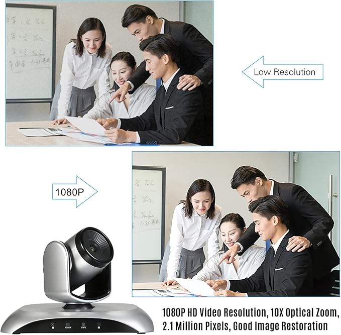 1080P HD Video Conference Camera 10X Optical Zoom Webcam 3D Noise Reduction 355° Rotation Plug &amp Play with Remote Control for Video Meetings Training Teaching