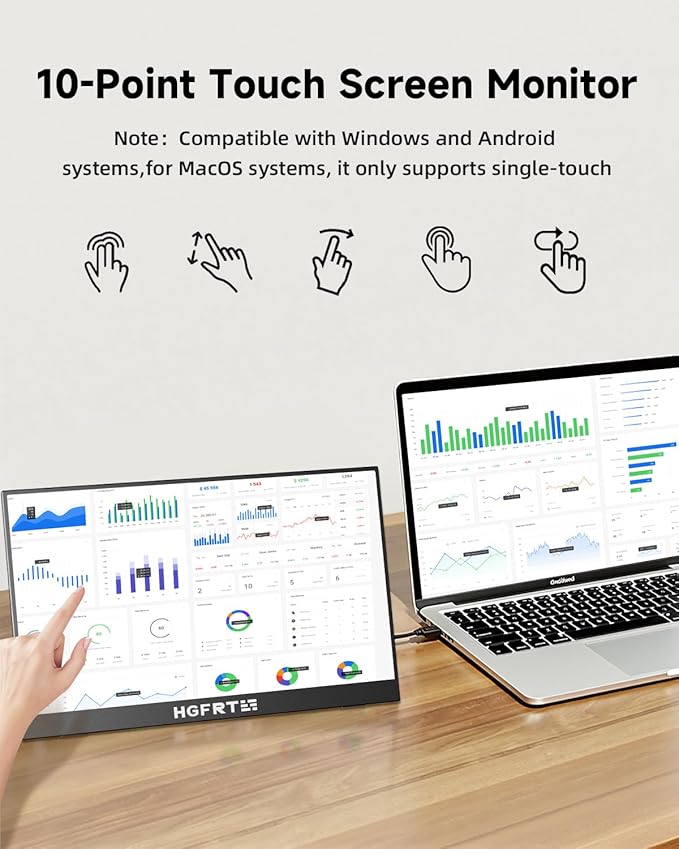 Portable Monitor Touchscreen 15.6 1920x1080 60Hz FHD IPS HDR 10-Point Touch Screen Monitor with Built-in Stand &amp Speaker HDMI USB C VESA External Travel Monitors for Laptop PC Mac Phone