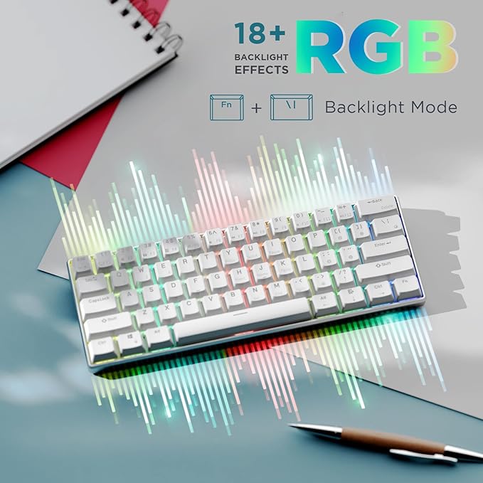 RK ROYAL KLUDGE 60% Mechanical Keyboard RK61 Pro Wired Gaming Keyboard Aluminum Frame Programmable RGB Backlit 61 Keys Ultra-Compact Gateron Brown Switch White