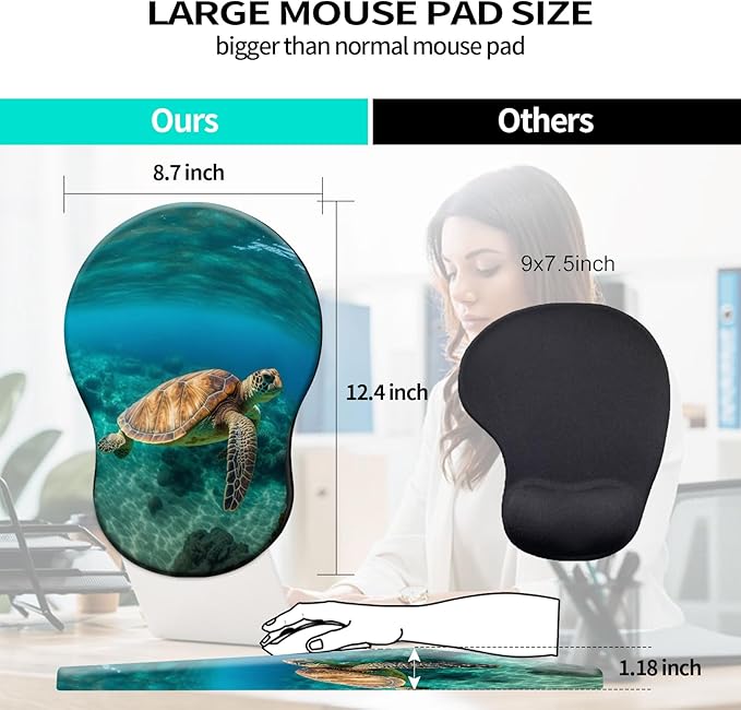 Mouse Pad with Wrist Support Gel Cute Sea Turtle Pattern Design Ergonomic Gaming Mousepad with Wrist Rest for Laptop Computer Home Office Working Mouse Mat + A Cute Coffee Pad