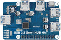 Waveshare USB 3.2 Gen1 HUB HAT Compatible with Raspberry Pi 5/4B/3B/Zero/Zero W/Zero 2W/Pico/Pico W/Pico WH 4X USB 3.2 Gen1 Ports No Driver Required