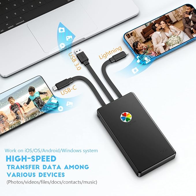 iDiskk [ Slivery + Black 2TB App-le Certified External Hard Drive for iPhone 1615 &amp iPad Android Mobile 2TB Photo StickMacBook and PC