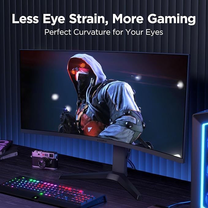 KOORUI 34-inch Ultrawide Curved WQHD 3440×1440 Gaming Monitor 165Hz 144Hz Curved 1000R- PIP/PBP 1ms(MPRT) with DisplayHDR 400 FreeSync Premium 75 * 75mm VESA HDMI/DisplayPort 34E6UC