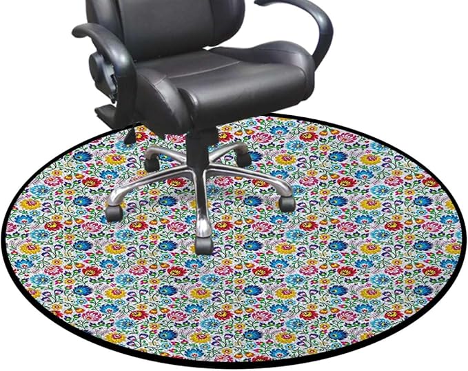 Multi Round mat Washable Desk Chair Mats Low-Pile Carpet for Rolling Chair Decorative Round Rug Multi-Purpose Floor Mat Shabby Chic Botany Florets Watercolor Design Diameter 39.4 in