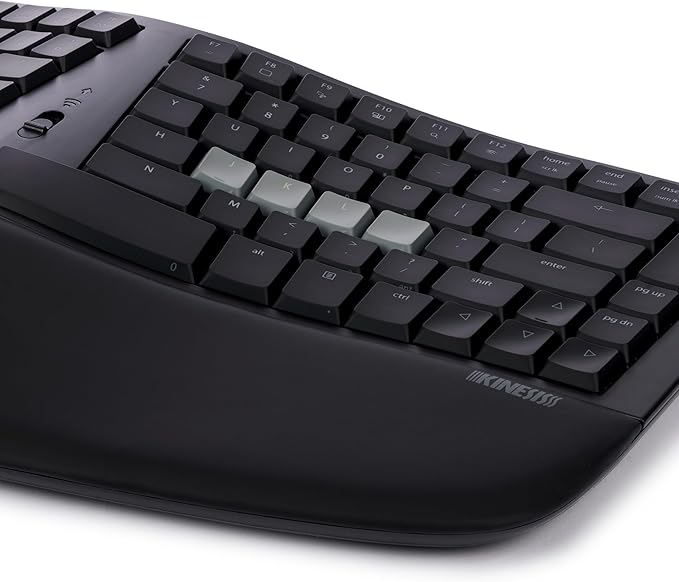 KINESIS mWave Ergonomic Keyboard for PC (Black) | Mechanical Switches | Bluetooth &amp USB | Programmable | Backlit | Windows Modifiers &amp Hotkeys