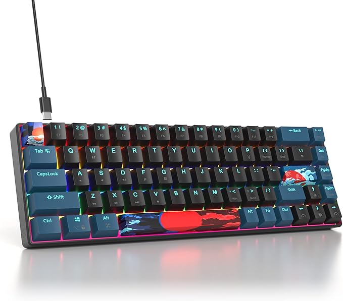 Protable 60% Percent Gaming Keyboard Mechanical Mini Compact Backlit 68 Keys Wired Office Keyboard with Red Switch for Mac/Win (Monstor Black/red Switch 68)