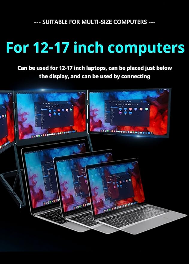 Laptop Screen Extender Triple Monitor Mount Stand Triple Screen Laptop Monitor Extender Portable 3 Screen Display with Single USB-C Foldable Aluminum Multi-Monitors for Office (1 Set)