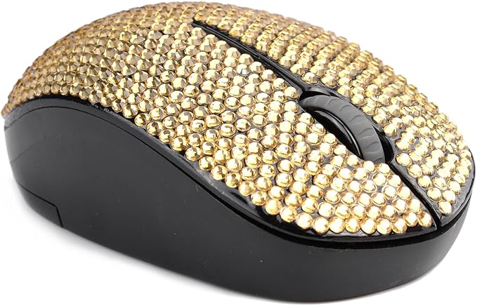 Diamond Crystal Handmade Bling Dazzling Wireless Mouse 2.4G Noiseless Mouse with USB Receiver Portable Computer Mice for PC Tablet Laptop Notebook - Gold