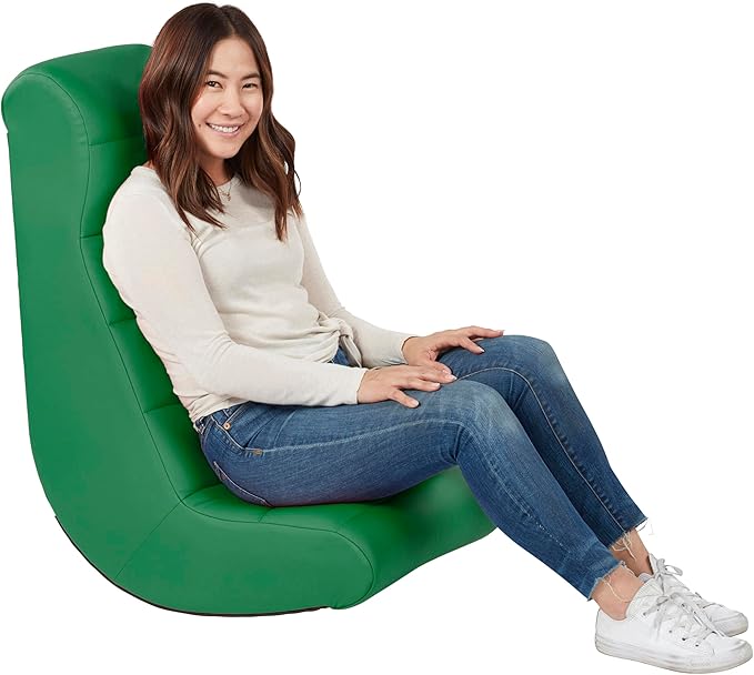 Factory Direct Partners Soft Ergonomic Horizontal Soft Floor Video Rocker - Cushioned Ground Chair Great for Reading Gaming or Watching TV for Kids Teens and Adults - Green 10489-GN