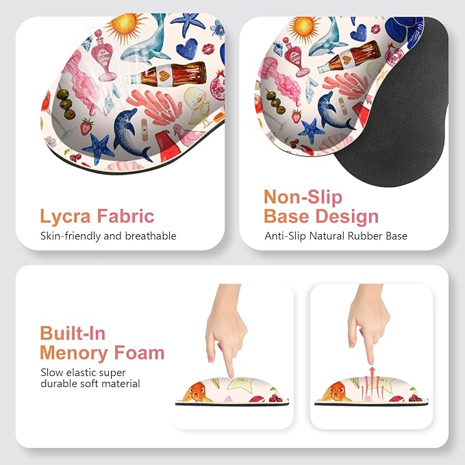 Large Gaming Mouse Pad Set 4 in 1 Ergonomics Keyboard Desk Mat with Memory Foam Wrist Rest Computer Extended Game Mousepad Non-Slip Desk Matt Easy Typing Pain Relief I Colorful Stickers