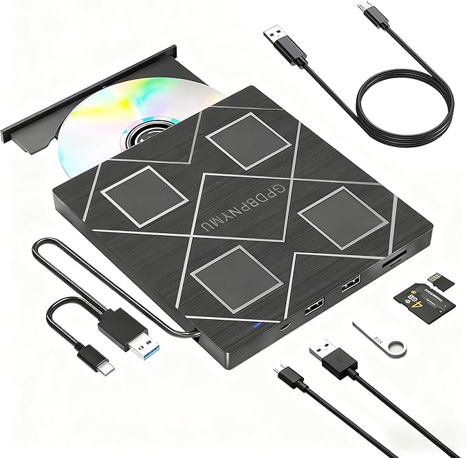 5-in-1 Extemal CD/DVD Drive for LaptopUSB 3.0 &amp Type-C Portable CD/DvD Rw Burner with SD/TF Card Reader &ampDVD-ROM Rewritable PlayerCompatible with Laptop Pc Desktop Windows11/10/8/7 Linux Ma