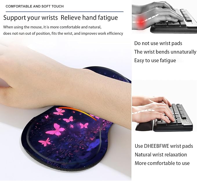 Keyboard Mouse Pad SetLarge Desk Pad+Keyboard Wrist Rest+Mouse Wrist Support+CoasterEasy Typing Pain Relief Non-Slip Wrist Support Mousepad Set Home OfficeCat and Butterflies