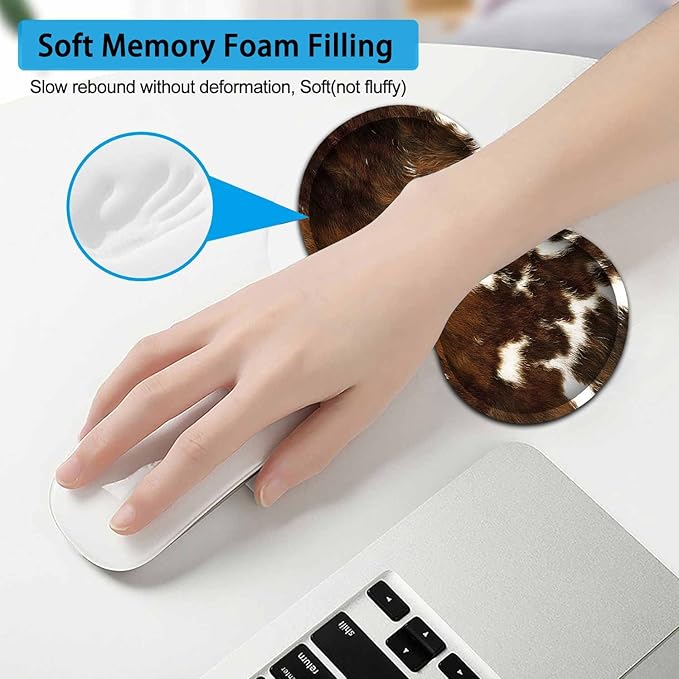 Large Mouse Pad Extended Office Desk Pad 31.5x11.8in Ergonomic Memory Foam Mouse Wrist Rest Support for Home Office Computer Writing Pad Cute Faux Brown Cowhide Fur Pattern XXL Gaming Mouse Mat