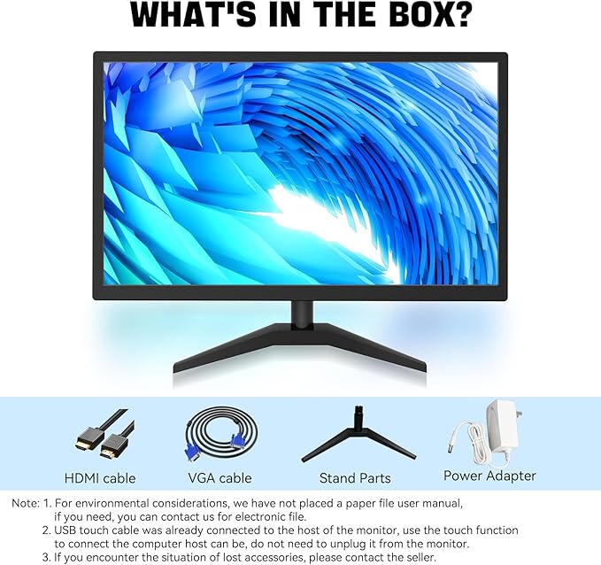Touchscreen Monitor 22 Inch FHD 1920x1080P IPS PC Monitor 10-Point Touch Screen Computer Display with HDMI VGA USB Ports Built-in Speakers VESA Mountable