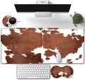 Large Gaming Mouse Pad Extended Waterproof Desk Pad Protector (31.5 x 11.8) Ergonomics Memory Foam Mouse Wrist Rest Supportfor Home Office Laptop Easy TypingBrown White Cowhide Fur XXL Mouse Mat