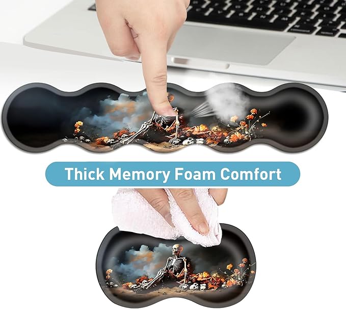 Keyboard Mouse Pad Set Extended Gaming Mouse Pad+Ergonomics Keyboard Wrist Rest Support Memory Foam Easy Typing Pain Relief 4Pcs XL Ultra Thick Desk MatSkeleton with Orange Flowers
