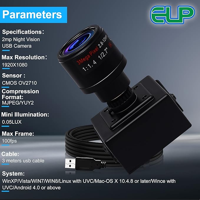 Webcamera_USB Manual Zoom USB Camera for Computer Mini UVC USB2.0 Webcam 1080P Lightburn Camera 2.8-12mm Varifocal Camera for PC Industrial Close Up Camera for Raspberry Pi Jetson Nano