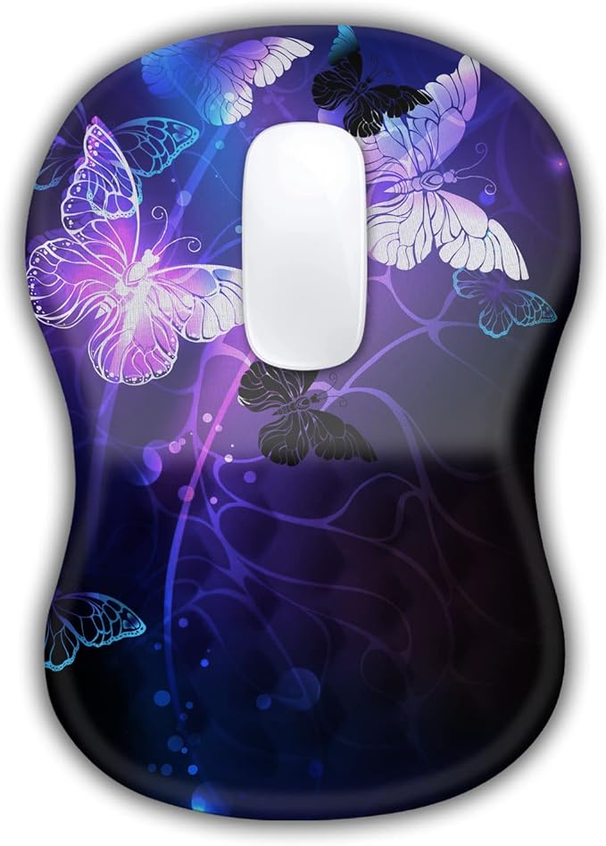 Ergonomic Mouse Pad with Wrist Rest Support Massage Design Mouse pad Relief Carpal Tunnel Pain Entire Memory Foam Non-Slip Mouse Pad Computer Mouse Pads for Wireless Mouse Pad Cool Butterfly