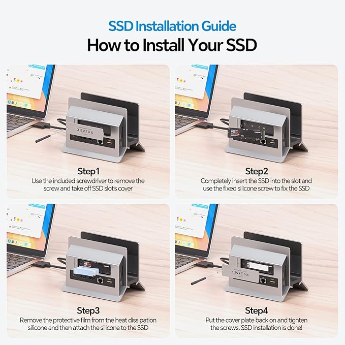 MacBook Docking Station Dual Monitor Vertical Mac Laptop Docking Station Dock Stand with 2 HDMI 4K@60Hz USB A/C 10Gbps PD Ethernet USB 2.0 SD/TF Compatible with MacBook Pro Air M3 M4 M5