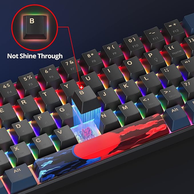 60 Percent Gaming Keyboard Mechanical with Linear Red Switch 65% Wired Ultra-Compact Mini Keyboard Rainbow with PBT Keycaps for Ps4/Ps5/Xbox(68 Blue)