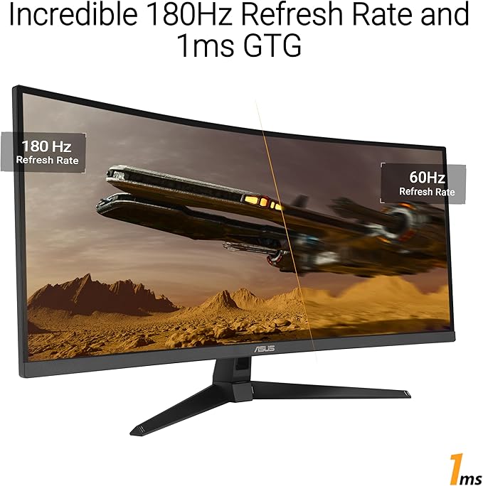 ASUS TUF Gaming 34” Ultra-Wide Curved Monitor (VG34VQ3B) – 21:9 QHD (3440x1440) 180Hz 1ms Extreme Low Motion Blur Sync FreeSync Premium Speaker 90% DCI-P3 DisplayWidget Center 3 yr Warranty