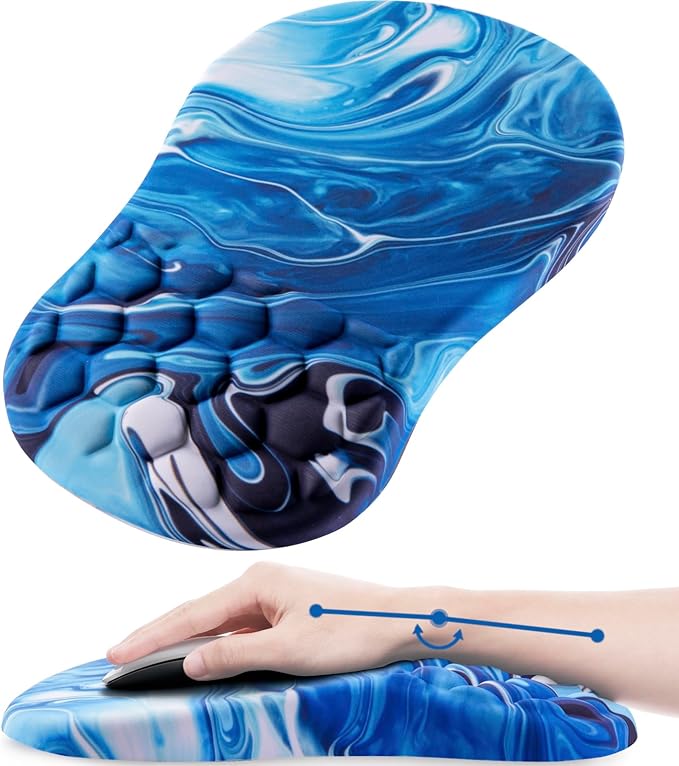 Mouse Pad Wrist Support Ergonomic Mouse Pad with Wrist Rest Comfortable Computer Mouse Pad for Laptop Pain Relief Mousepad with Non-Slip PU Base Ocean Blue