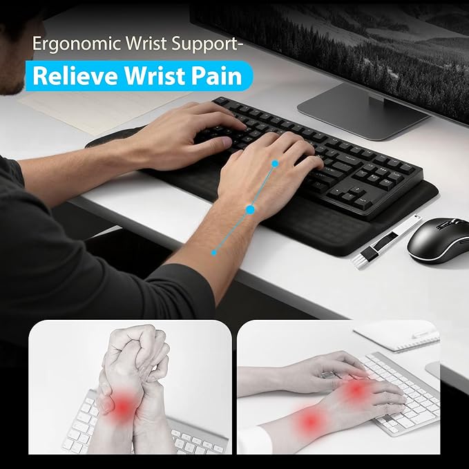 Wrist Rest for Keyboard Ergonomic Keyboard Stand with Wrist Rest Soft Memory Foam Wrist pad with Non-Slip Base &amp Dust Brush Comfort for Office Work Gaming- Black