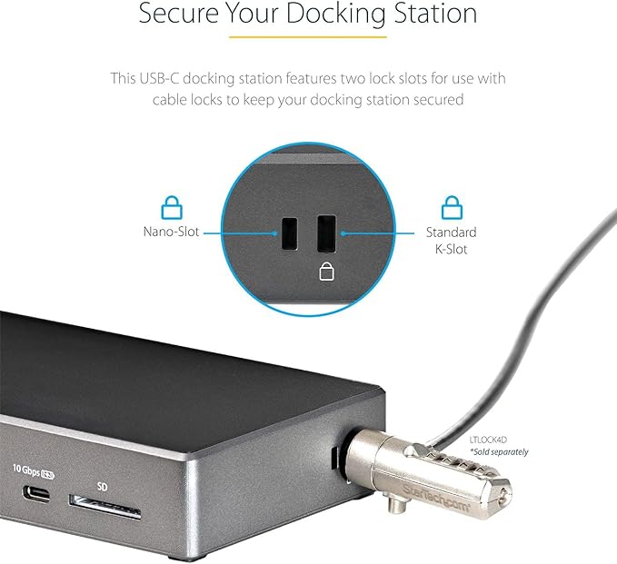 StarTech.com USB C Triple 4K Monitor Docking Station - 100W Power Delivery - DP 1.4 Alt Mode &amp DSC 2 DisplayPort/HDMI 2.0-6 USB (2 at 10Gbps) SD - Windows/Chrome (DK31C2DHSPD) - Black &amp Spac