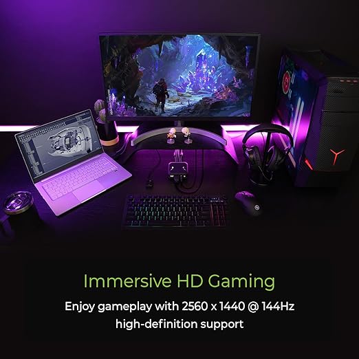 IOGEAR 2-Port 4K USB HDMI Cable KVM Switch with Remote - 4096x2160 @60Hz 2560x1440 @144Hz - USB Hub Peripheral Sharing – 2 Computers Share 1 Keyboard Mouse and Monitor - Attached Cables – GCS92HU