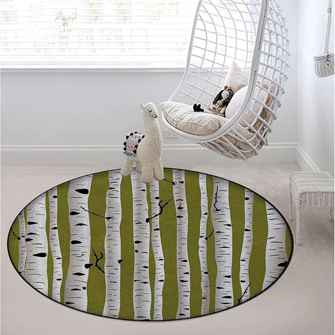 Birch Tree Carpet Round Office Chair Mat for Hardwood Floor Multi-Purpose Soft Mats for Gaming Rolling Chair/Living Room/Study Forest Seasonal Nature Woodland LeaflessBlack White Diameter 60 in