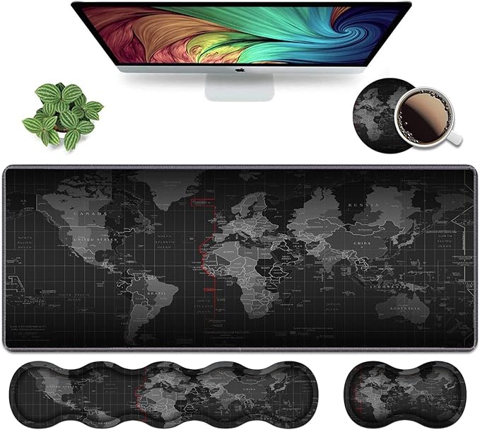 Ergonomic Keyboard Wrist Rest &amp Mouse Pad Wrist Rest Set Large XXL Gaming Mousepad 31.5x 11.8 Memory Foam Easy Typing Pain Relief Multifunctional Desk Mat for Office &amp Home World Map Pa