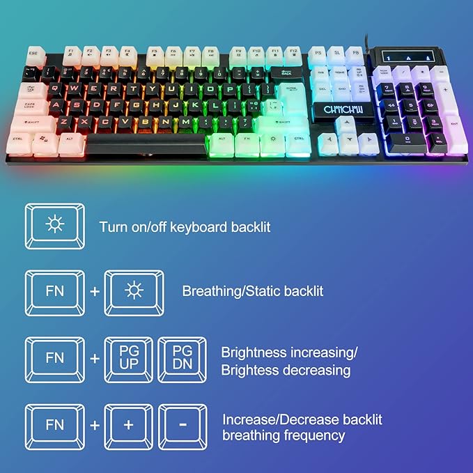 CHONCHOW Light Up Keyboard and Mouse Combo Full Size RGB Gaming LED Keyboard and Rainbow Wired Gaming Mouse for PS4 PS5 Xbox One Computer Desktop PC Gamer Office