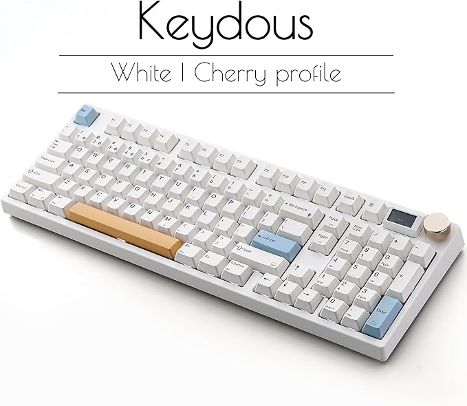 NJ98 Wireless Custom Mechanical Keyboard with Screen Knob 96% Hot Swappable RGB Keyboard Mac Windows (White Brass Plate-Box Deep Sea)