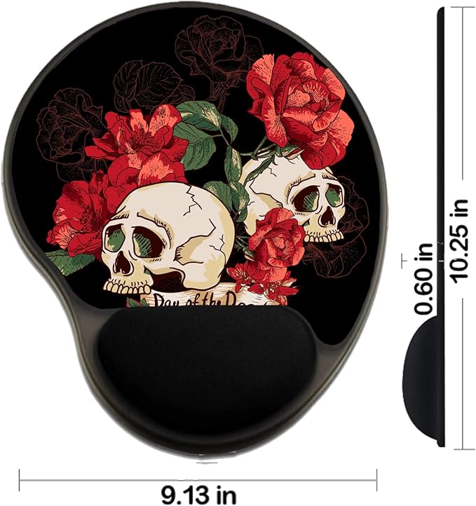 MSD Mousepad Wrist Rest Protected Mouse Pads Mat with Wrist Support Image ID: 29126225 Skull and Flowers Day of The Dead