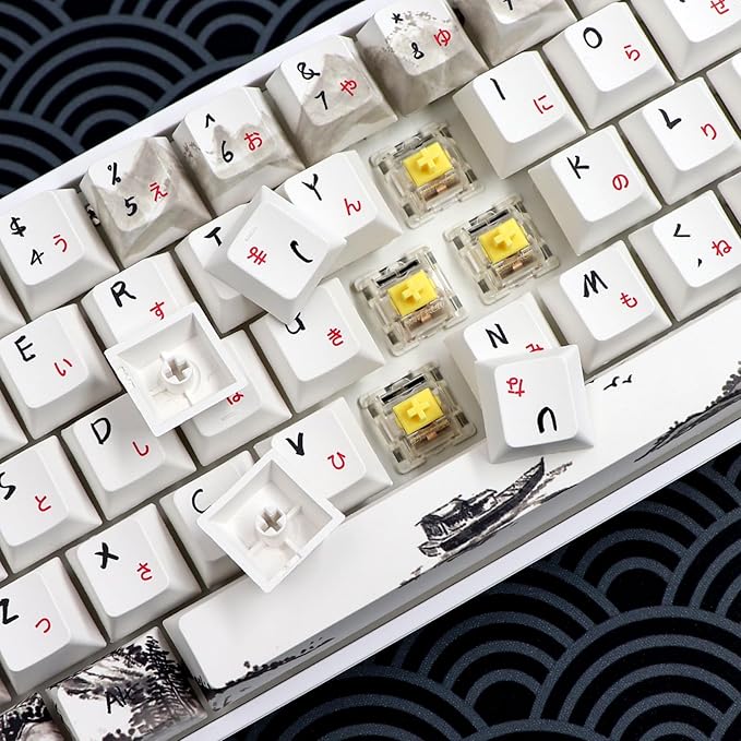 MOLGRIA GK68 68-Key RGB Backlit Gaming Keyboard with Plum Blossom Keycaps Hot Swappable Yellow Mechinery Switches Type C Wired Mechanical Keyboard for Win/Mac OS