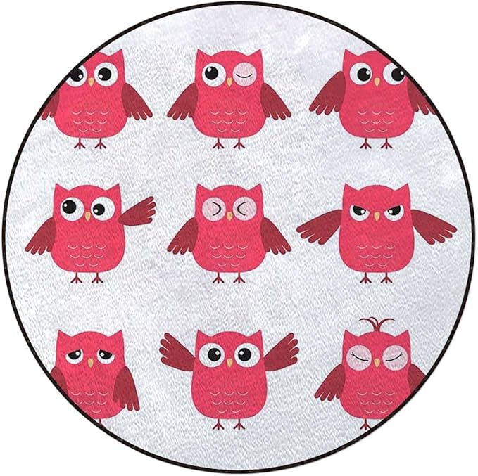 Animal Round Gaming Chair Mat for Office Chair Computer Chair Mat Floor Protector for Rolling Chair Office Gaming Room Decor Owls in Forest Woodland ThemedRed White Diameter 47.2 in