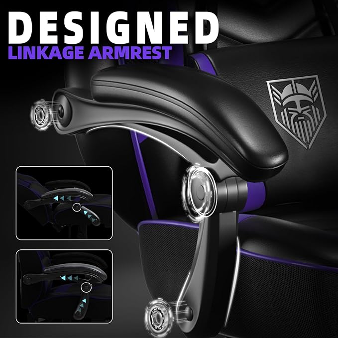 Vonesse Gaming Chair Big and Tall Gaming Chair with Footrest and Massage Gaming Chairs for Adults with Lumbar Support Ergonomic High Back Computer Chair with Pocket Spring Cushion (Purple/Black)
