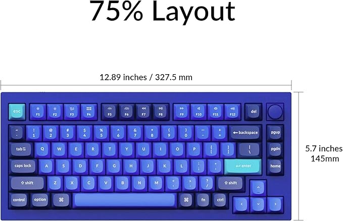 Keychron Q1 RGB Wired Custom Mechanical Keyboard 75% Layout RGB Backlight with Hot-swappable Gateron G Pro Brown Switch Double Gasket Compatible with Mac Windows Linux (Blue) -Version 2
