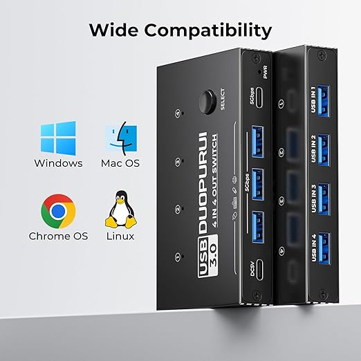 USB 3.0 Switch 4 Computers Sharing USB C &amp A DevicesEasy One-Click Device Switching with USB-C Cable &amp USB-A CableUSB Switch Hub Share Keyboard Mouse Printer Scanner(USB3.0 4in4out)