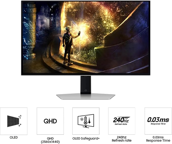 Samsung 27 Odyssey OLED G6 QHD 240Hz 0.03ms FreeSync Premium Pro Gaming Monitor Flicker Free VESA Mount (100mm) HDMI &amp Dockztorm USB Port Expander Silver (LS27DG612SNXZA - 2026 Latest Model)