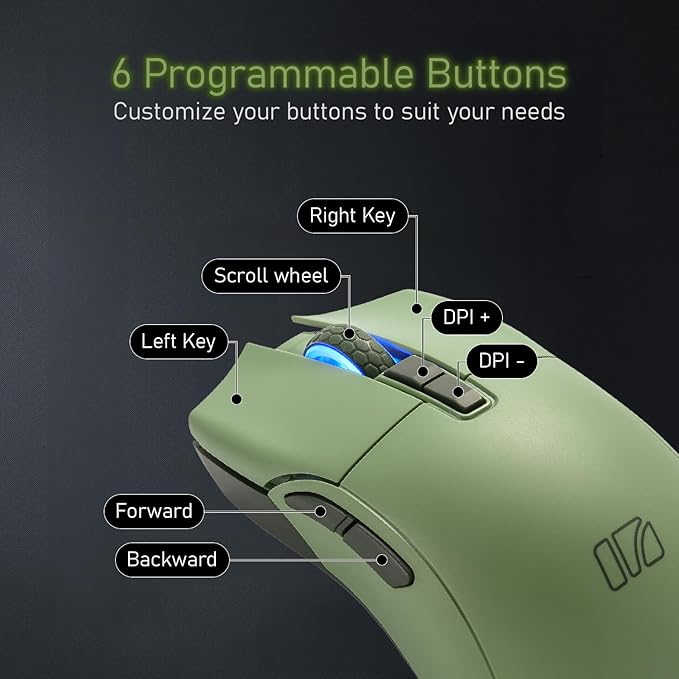 iRocks M31R Wireless Gaming Mouse Triple Mode 2.4G/ Bluetooth/USB-C Detachable Cable Gaming Mouse Kailh GM8.0 Mouse Switches Advanced PixArt PAW3395 Optical Sensor Up to 26000 DPI - Olive Green