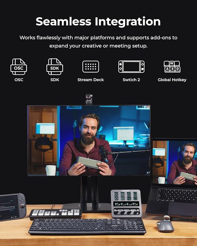 OBSBOT Tiny 3 AI-Powered Spatial Audio 4K Webcam AI Tracking PTZ Camera with 1/1.28 Sensor Tri-Mic Voice &amp Gesture Control 120FPS HDR Web Cam for PC Laptop Streaming Meeting Switch 2 e
