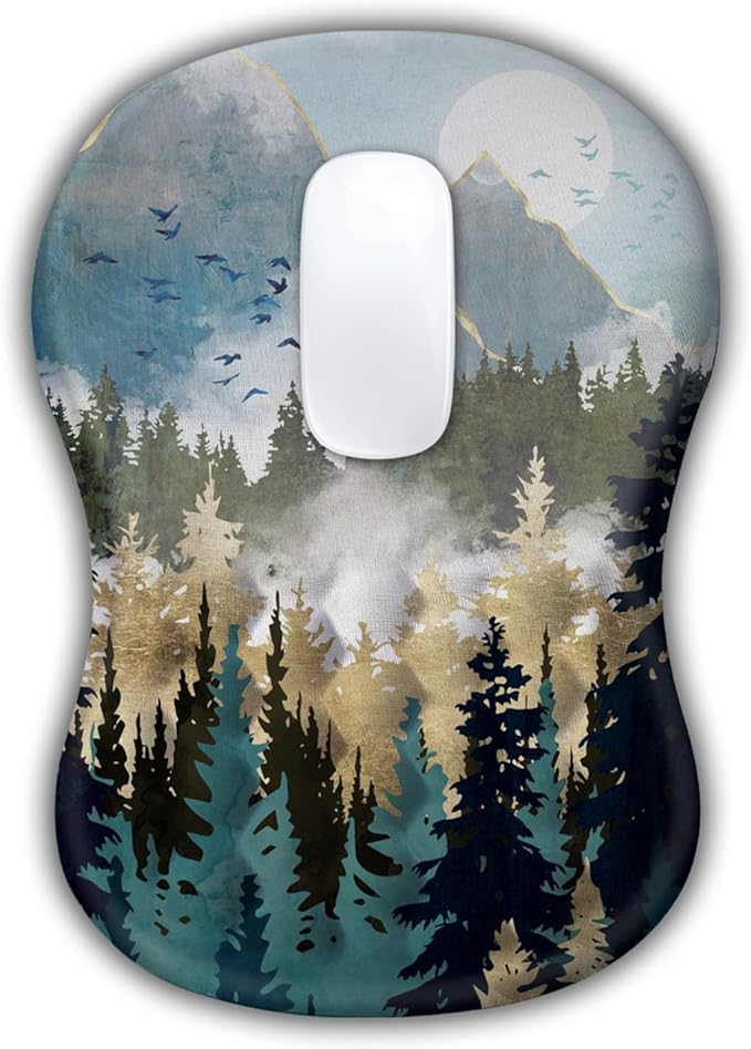 Ergonomic Wrist Rest Mouse Pad Massage Relief for Carpal Tunnel Entire Memory Foam Non-Slip Computer Mouse Pad for Wireless Forest Sunrise